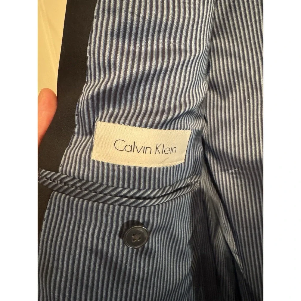 Calvin Klein Mens Wool Blend 2 Button Blazer Jacket Size 44L Navy Blue